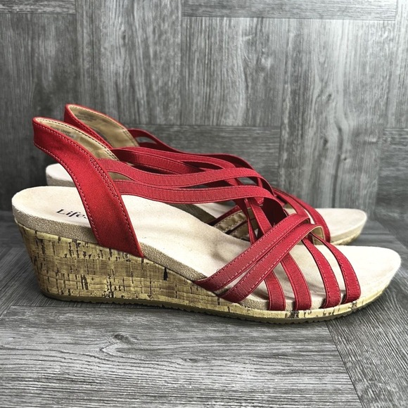 LifeStride Shoes - LifeStride Mallory Wedge Sandals Women 11W Red New Strappy Elastic Cork Comfort